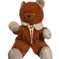 1950s vintage stuffed 18" plush teddy bear wearing zipper outfit 