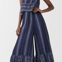 Japna BOHO Strapless Ruffled Wide Leg Jumpsuit Muted Blue Size XS