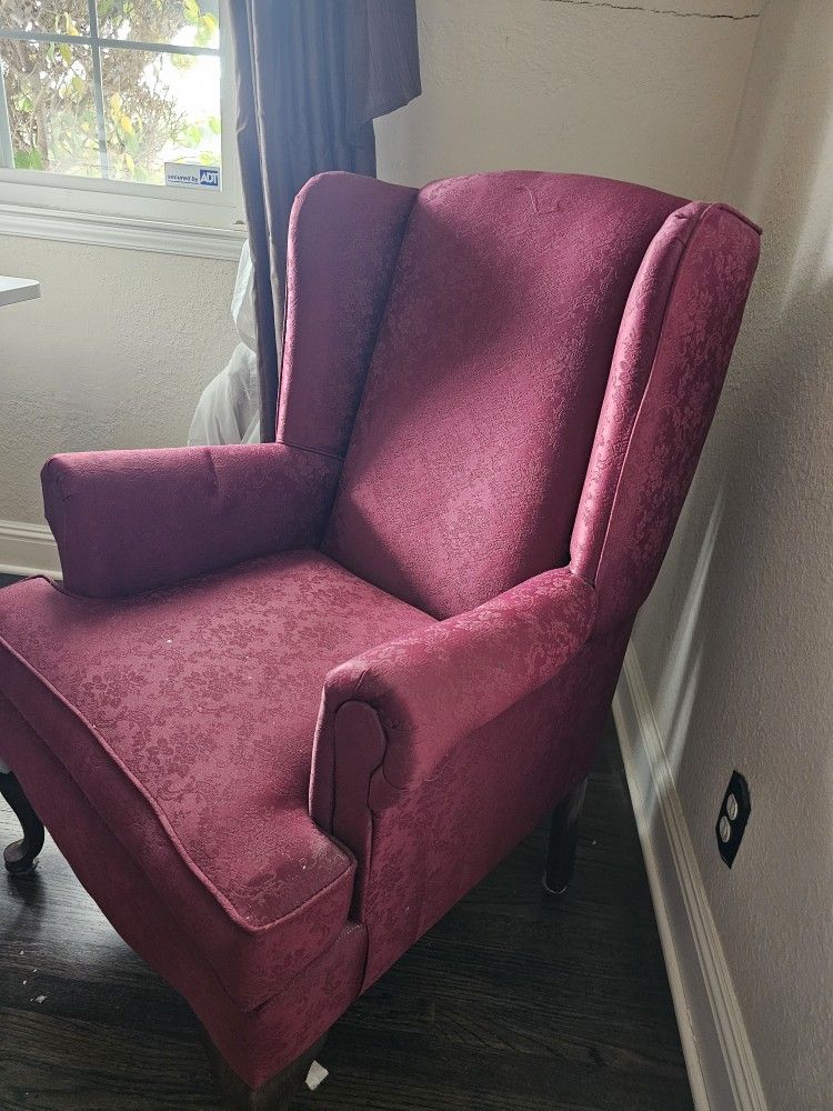 Red Fabric Winged Back Chair