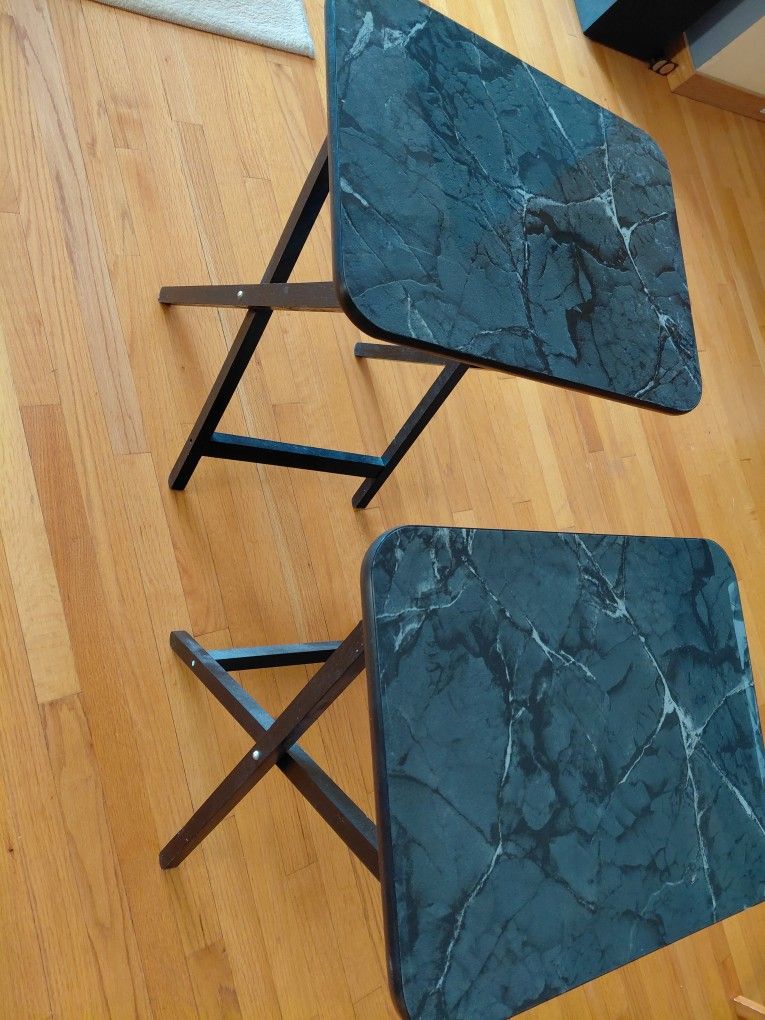 Set of 2 Black Marble Tray Tables