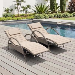 Chaise Lounge Cushion Outdoor 2PCS Foldable Water Resistant