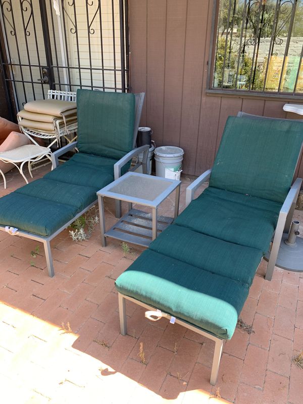 Outdoor lawn furniture chaise lounge chairs with table for Sale in