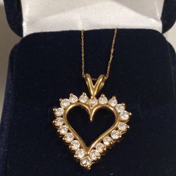 14kt Gold Diamond Heart Necklace And Gold Chain