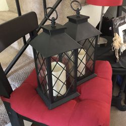 Vintage Large Lantern w.Led Candle-Timer-Battery-Set Of 2-Like New!