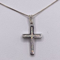 Vintage Fire Opal Cross Necklace 