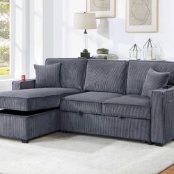Corduroy Sectional Sleeper With Storage 