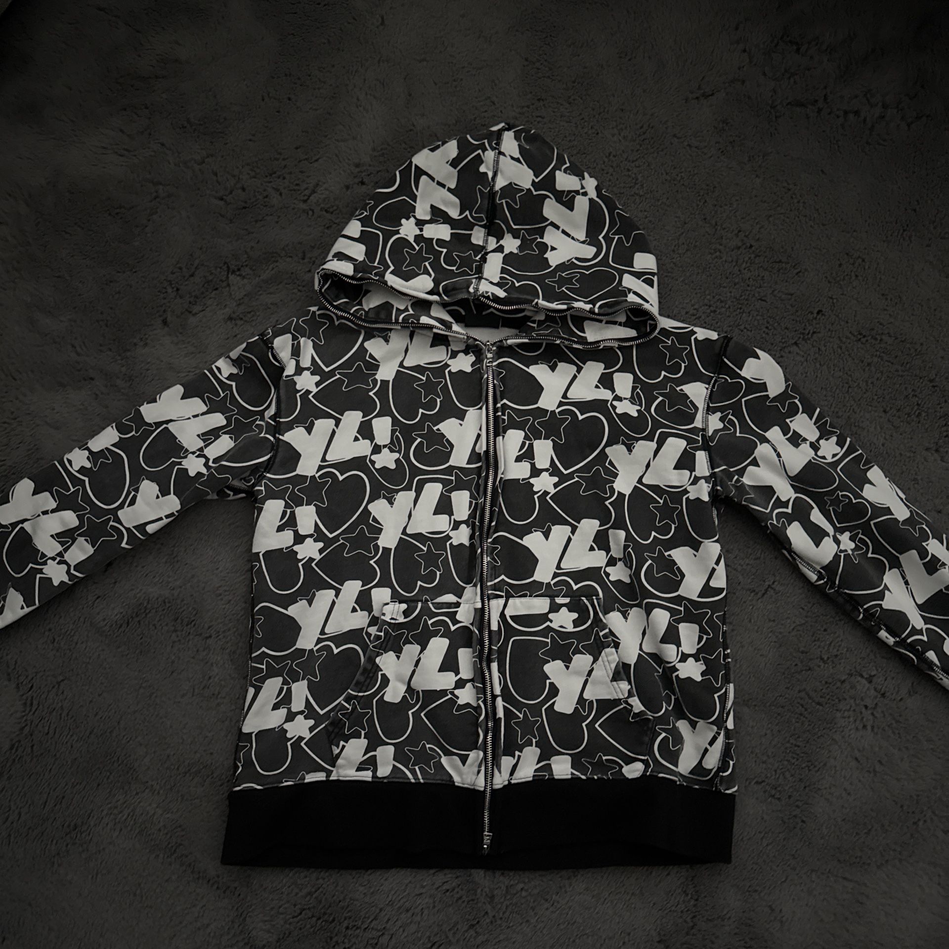 Y2K Black & White Full Zip Hoodie Size S