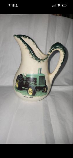 Vintage John Deere Hobby Farm Pottery Ceramic Pitcher Edgerton WI Tractor
