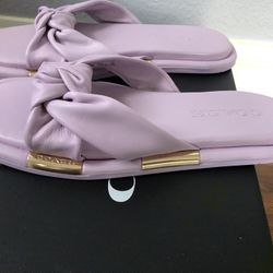 New COACH Knotted Leather Flat Sandals With Box