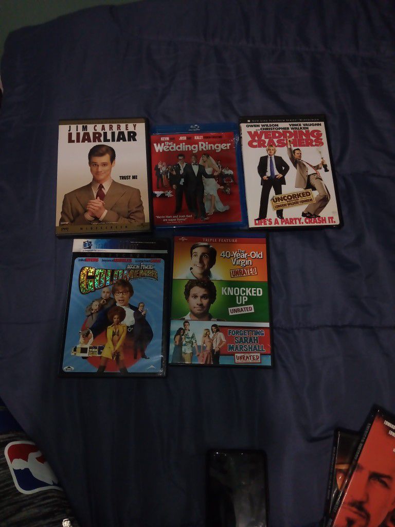 The 40 Year Old Virgin, Knocked Up Unrated, Forgetting Sarah Marshall Unrated, The Wedding Ringer, Gold Member, Wedding Crashers and Liar Liar
