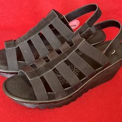 SKECHERS GLENCOE BLACK TEXTILE LEATHER SLINGBACK SANDALS WOMENS SHOES Size 11 ‼️ NEW ‼️