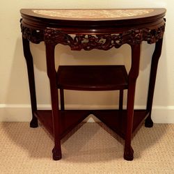 Antique Entry Table Solid Wood And Marble