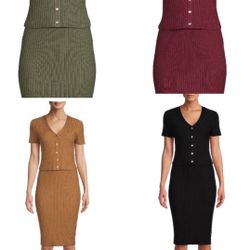 Women’s Clothes - 2 Piece Dress Knit Top Bottom Set 