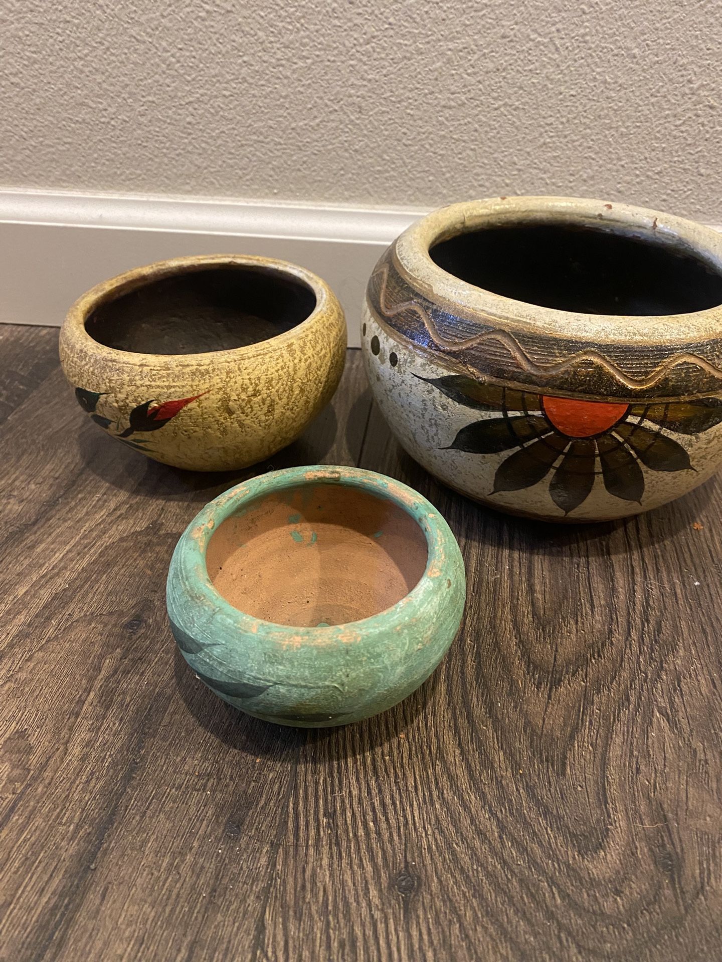 Vintage Mexican Hand Painted Planting Pots.