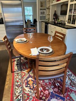 Teak Indoor Dining Table, 6 Chairs, Circa 1975