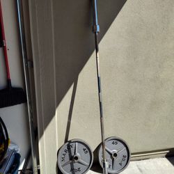 Pair Of 45 Lb Olympic Weights (Marcy) And 7 Ft Olympic Barbell