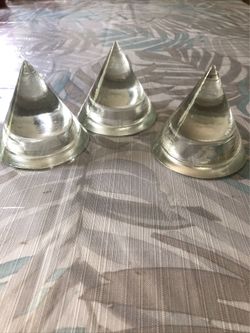 Vtg Cone Paperweight, Art Glass, Set Of 3 Approximately 3” X 3”