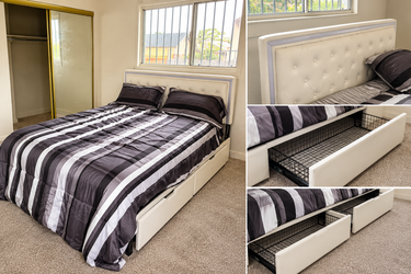 Cream Upholstered Storage Bed
