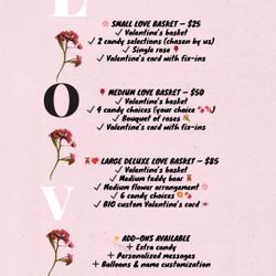 Valentines Baskets And money Bouquets Available 