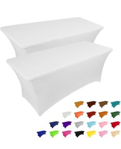 IVAPUPU 2 Pack 6FT Table Cloth For Rectangular Fitted Events Stretch White Table Covers Washable Spandex Spring Tablecloth Protector For Party, Weddin