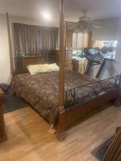 California King Size Bed Frame, Mattress, Comforter And Sheets.