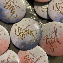 General Reveal Pins & Gender Reveal Confetti & Powder Cannon 