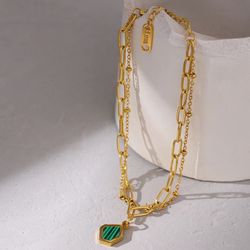 B60-Layered Gold Bracelet Geometric 316L- Malachites!