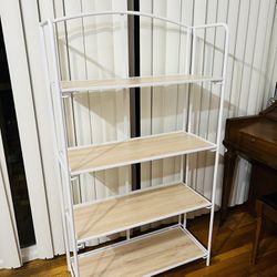  Folding Bookshelf, 4 Tier White Bookshelf, Metal Book Shelf for Storage, Folding Bookcase for Office Organization and Storage