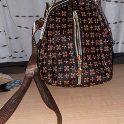 Brown Multizippered Oval Mini Shoulder Bag