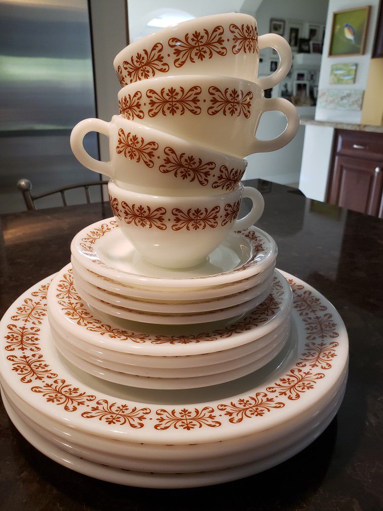 Vintage Pyrex Tableware By Corning Copper Filigree Service For 4