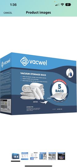 Vacwel 5-Pack XXL-Jumbo Vacuum Storage Bags - Space Vacuum Storage Bags for Clothing Storage - Vacuum Space Bags for Comforters - Blankets - Clothes. 