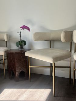 Tov furniture: 4 Cream Suede Dining  Chairs w/ Brass