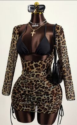Leopard Print Drawstring Side Cover, Summer Beach