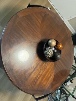 Wooden Pub table with glass & chairs