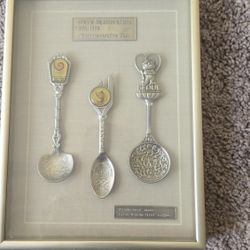 1988 Brass 3 Spoon Seoul Olympic Framed Set