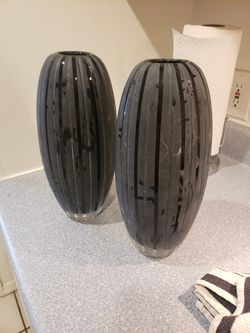 2 Heavy black stripped Vase