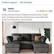 VanAcc Grey Chenille Modular Sectional Sofa 5-Seater