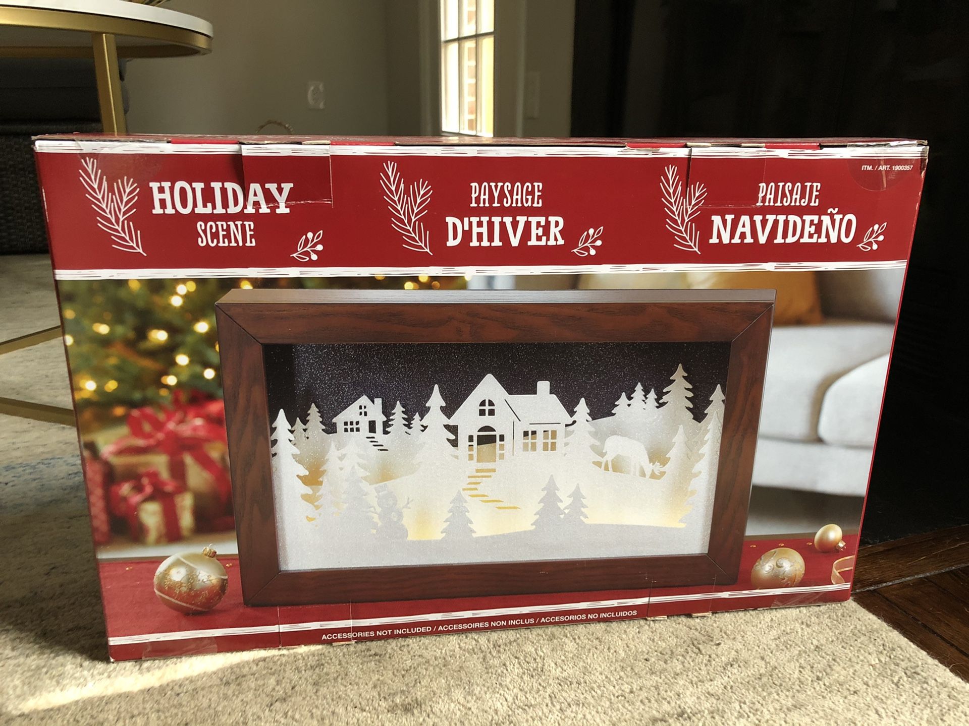 LED Holiday scene shadow box in wooden frame