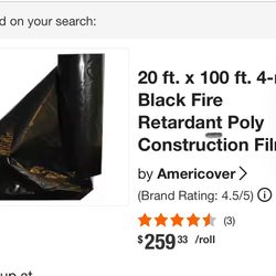 20 ft. x 100 ft. 4-mil Black Fire Retardant Poly Construction Film