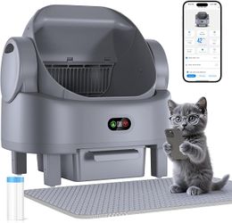 Self Cleaning Cat Litter Box, Open-Top Large Automatic Litter Box for Multiple Cats with Safety