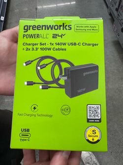 Greenworks PowerAll 24V 140W USB-C Fast Charger Set w/ (2) 3.3ft 100W Cables