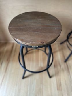 Industrial Wood Top Metal Bar Stools - set of 2