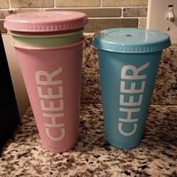 Girl's Cheerleader Cheer Cups With Lids & Straw 