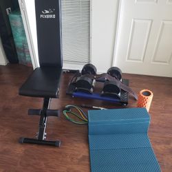 Compact Home Gym Bundle – Bench, Adjustable Weights, Resistance Bands, Foam Roller,  Mat