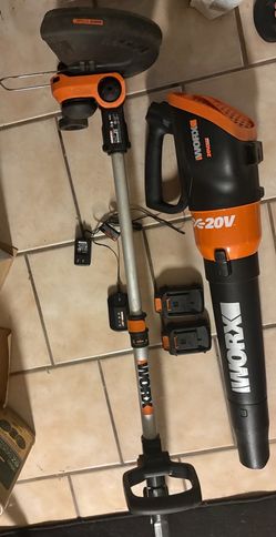 Used Iworx weed wacker, blower, 2 working batteries and charger combo