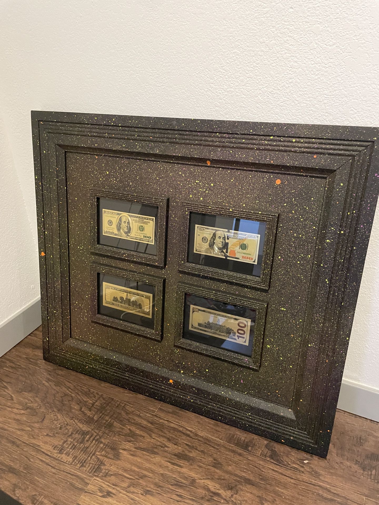 Gold Money Artwork - Framed $100 Bills
