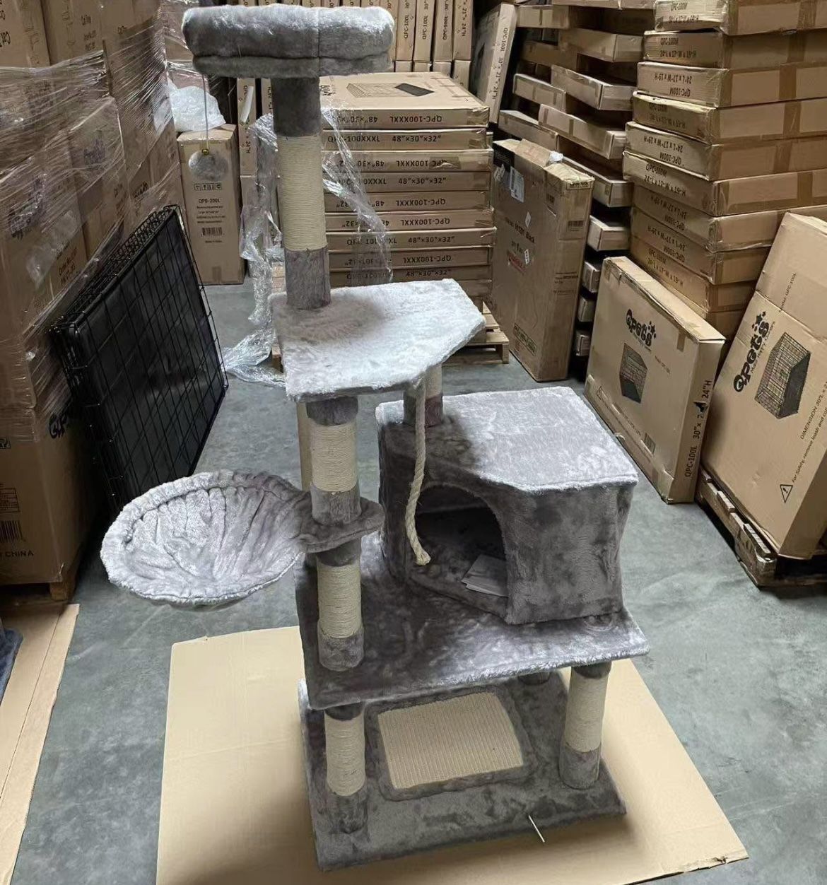 60 inch high cat tree , light gray