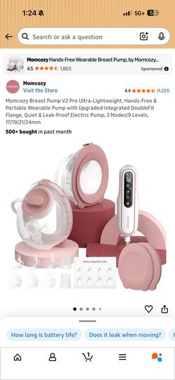 Momcozy Breast Pump V2 Pro Ultra-Lightweight, Hands-Free & Portable Wearable Pump with Upgraded Integrated DoubleFit Flange, Quiet & Leak-Proof Electr