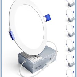 6 Pack 6 Inch LED Recessed Light, Dimmable, 6000K Clear White, 1200LM High Brightness, 12W 120V, Damp Rated, Ultra-Thin Canless Wafer Ceiling Light - 