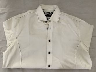 ZAGIRI Mens Large White Shirt with Black Thread White Paisley Accent Long Sleeve